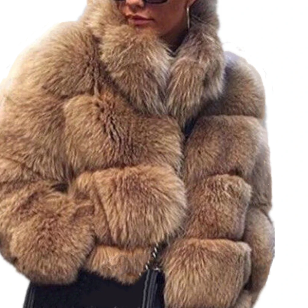 Women Winter Luxury Faux Fox Fur Coat Slim Long Sleeve Collar Faux Fur Jacket Outwear Fake Fur Coats