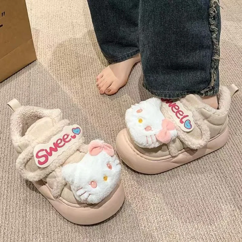

Kawaii Hello Kitty Sanrio Students Cute Fleece Warm Cotton Shoes Children Comfortable Winter Running Shoes Gifts for Girls