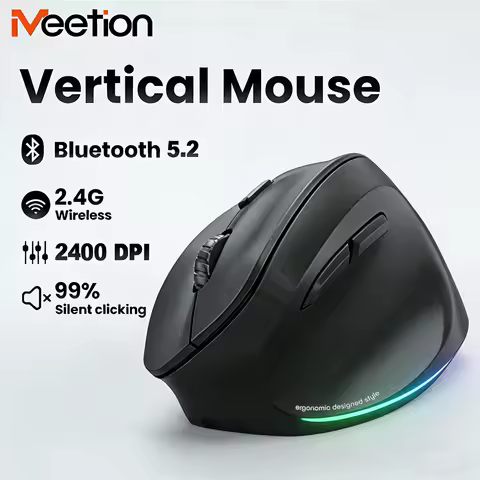 Wireless Mouse Rechargeable Vertical Mouse BT5.2 2.4G Ergonomic 2400DPI Gaming Mouse for MacBook Tablet Laptops Computer PC Mice