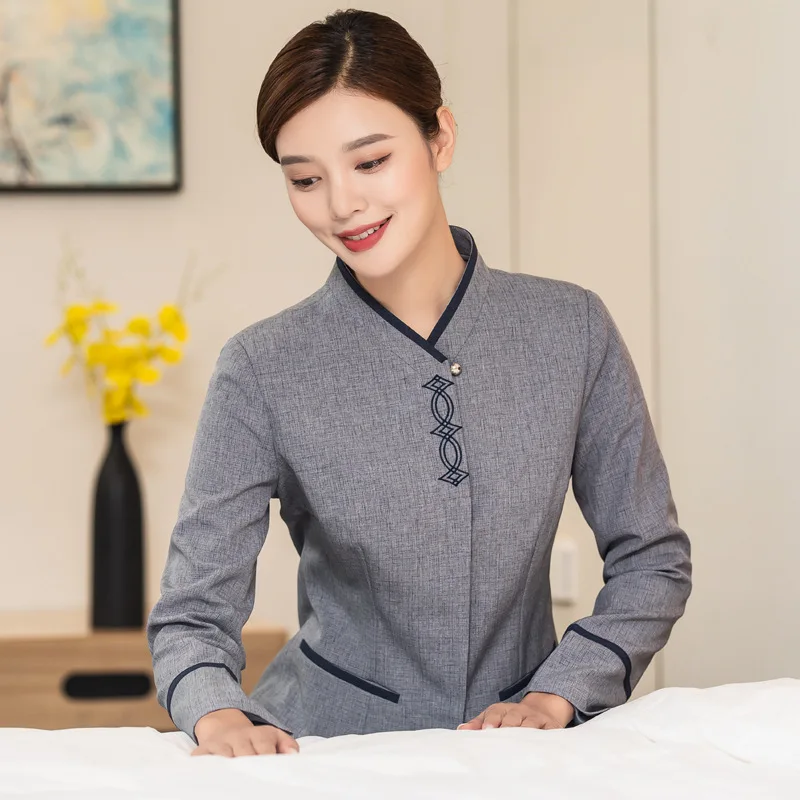 Cleaning Service Long Sleeve Autumn Winter Hotel Guest Room Cleaner Work Uniform Top Property Auntie Workwear Uniform