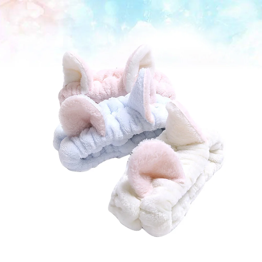 

3Pcs Cat Ear Headband Cotton Makeup Headbands for Women Facial Hair Band Elastic Sweat-Absorbing Head Accessory