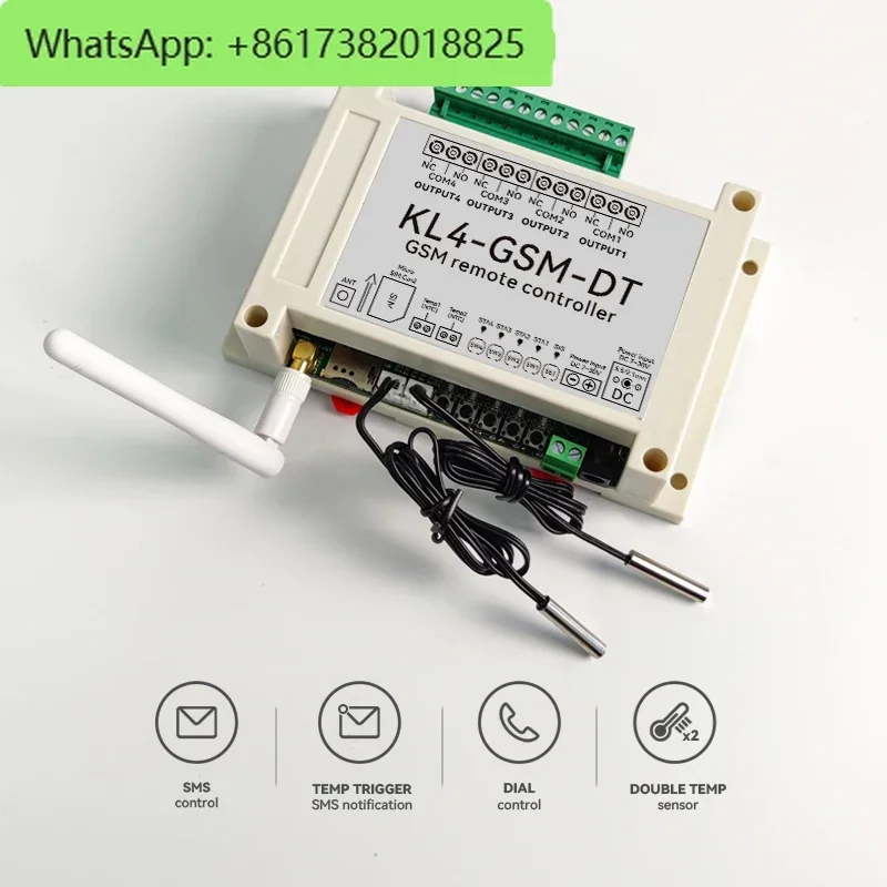 

SMS GSM 4ch remote Relay Switch Controller KL4-GSM Gate Door Opener Support Temperature Humidity Monitor Power Fail