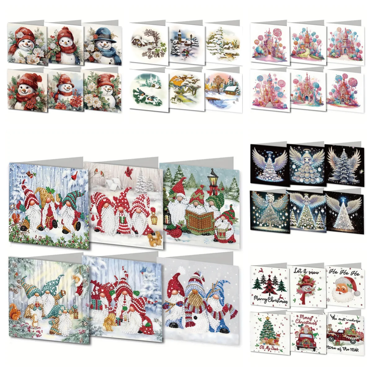 6 DIY-Diamant-Bemalte Papier-Grußkarten und Postkarten mit Weihnachts-/Engel-/Schloss-Motiven, Weihnachtsgeschenke