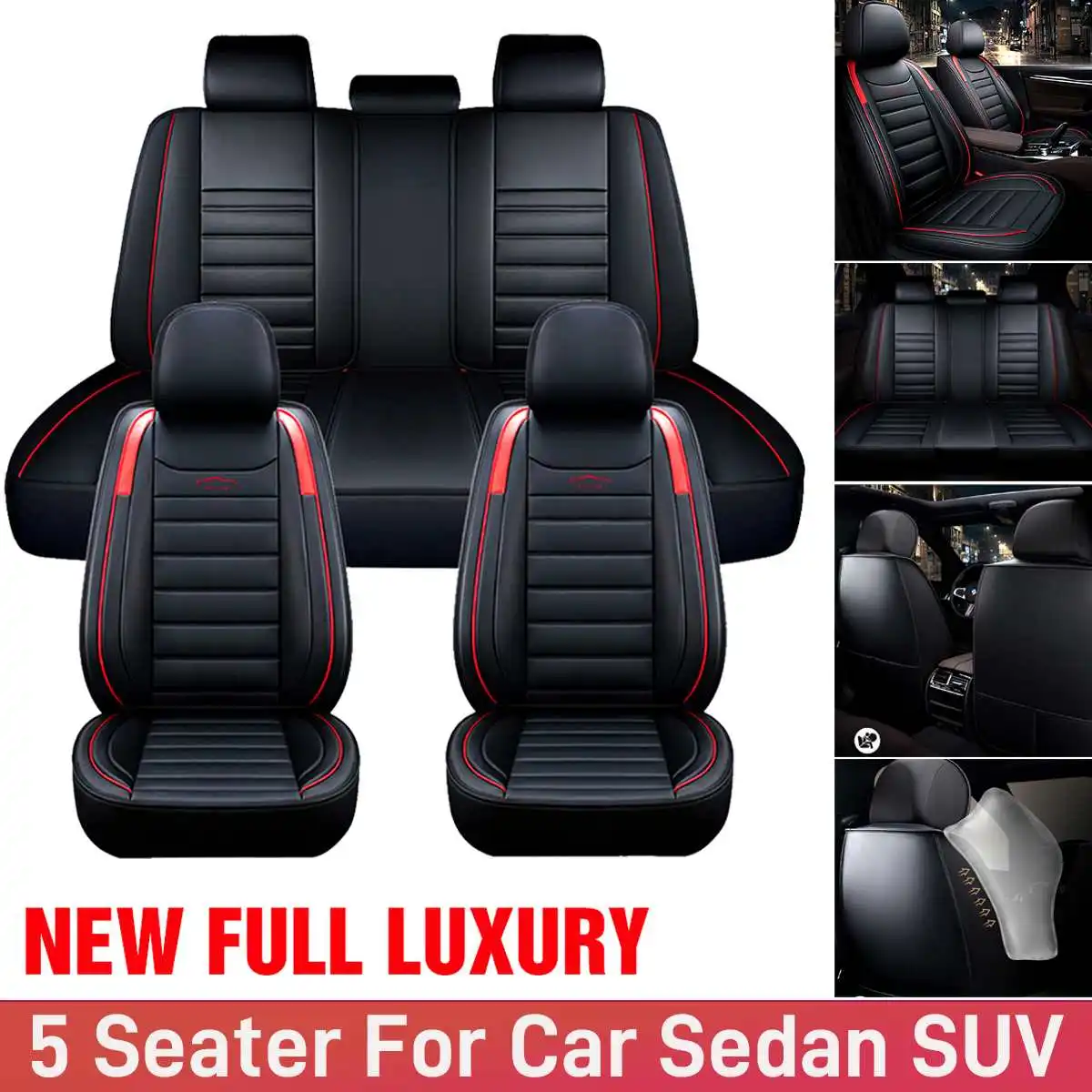 

11Pcs 5 Seater Front+Rear Full Set Front Car Seat Cover Cushion Protector Deluxe PU Leather Waterproof SUV Truck Seat Cushion