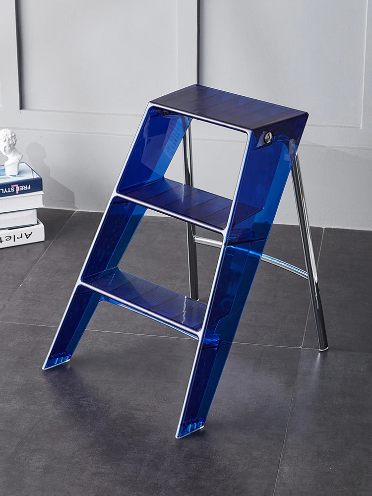 

Household Ladder Transparent Acrylic Portable Folding Ladder Storage Rack Three Step Pedal Ladder Multi-Function Furniture Stool