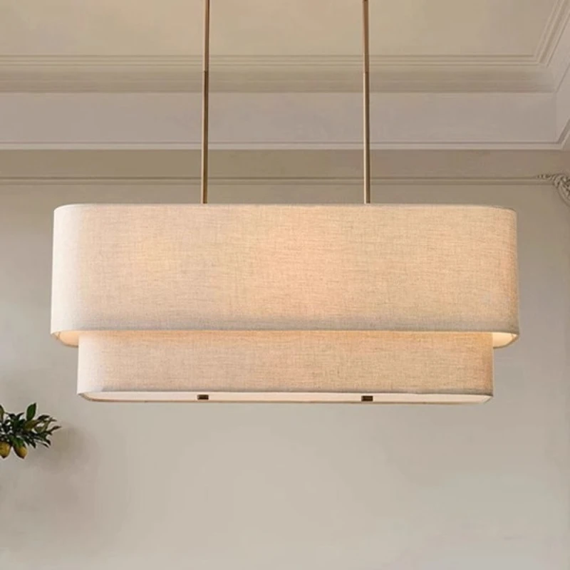 Aleena Linear Chandelier Double Tier Linen Pendant Light for Dining Room kitchen island cafe bar table hanging lamp Suspension