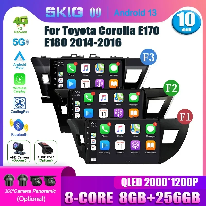 Andriod 13 Radio estéreo para coche Toyota Corolla E170 E180 2014-2016 Multimedia inalámbrico Carplay navegación automática GPS pantalla táctil