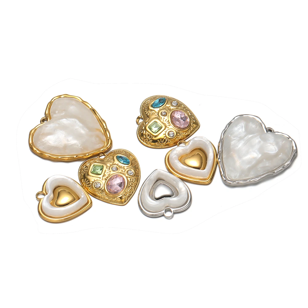 4Pcs 18K Gold Stainless Steel Heart Charms Rhinestone Pendants for DIY Jewelry Making Necklaces Findings Bracelets Accessories
