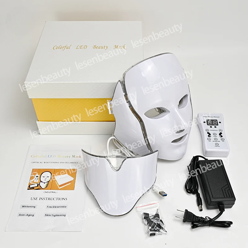 หน้ากาก LED 7 สี Photon Therapy หน้ากากคอ Anti-สิวกําจัดริ้วรอยฟื้นฟูผิวไวท์เทนนิ่ง LED Face Light Beauty Mask