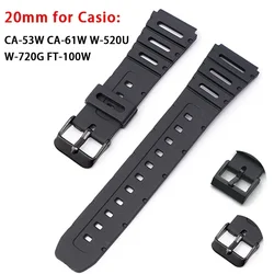 20mm Silicone Strap for Casio W-720 W-722 W-741 WL-100 CA-53 CA-61 Waterproof Watch Band Rubber Sport Soft Universal Wristband