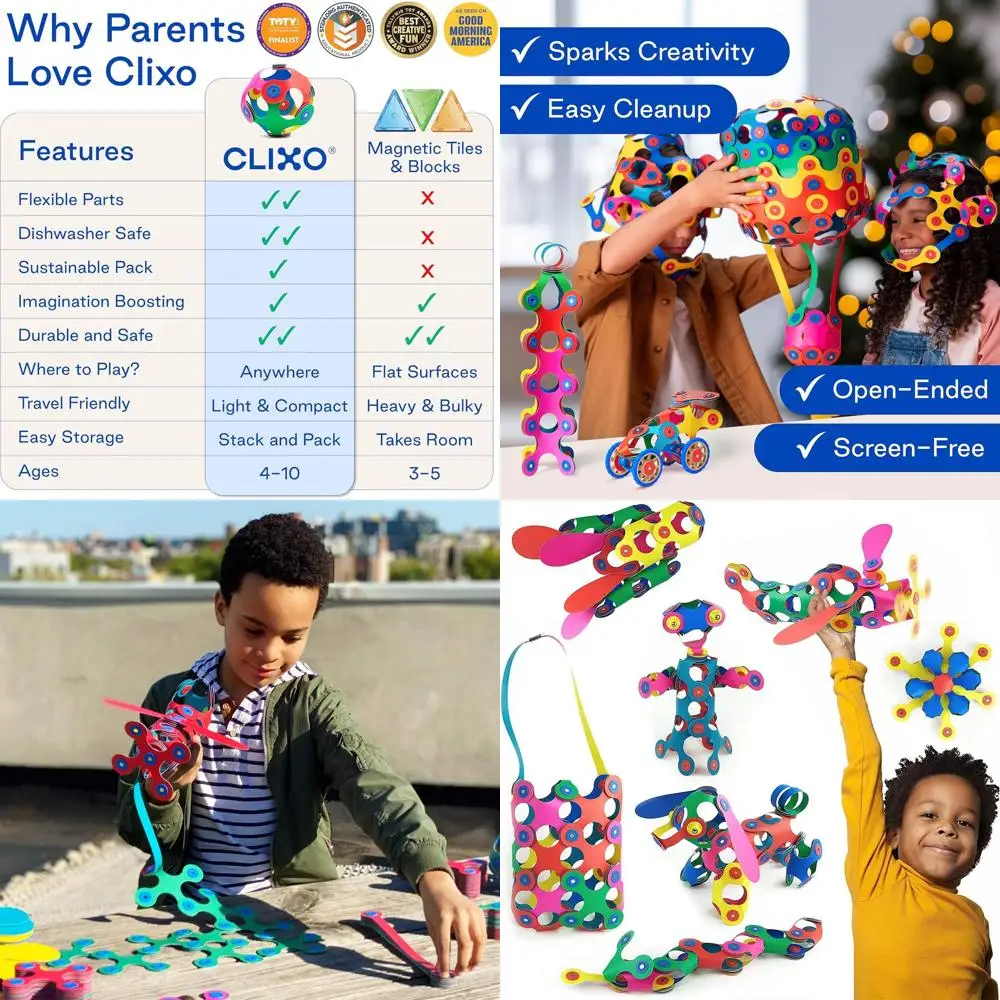 STEM 영감을 받은 자석 빌딩 세트: 창의적인 놀이를 위한 42피스 클릭소 레인보우, 4세 이상