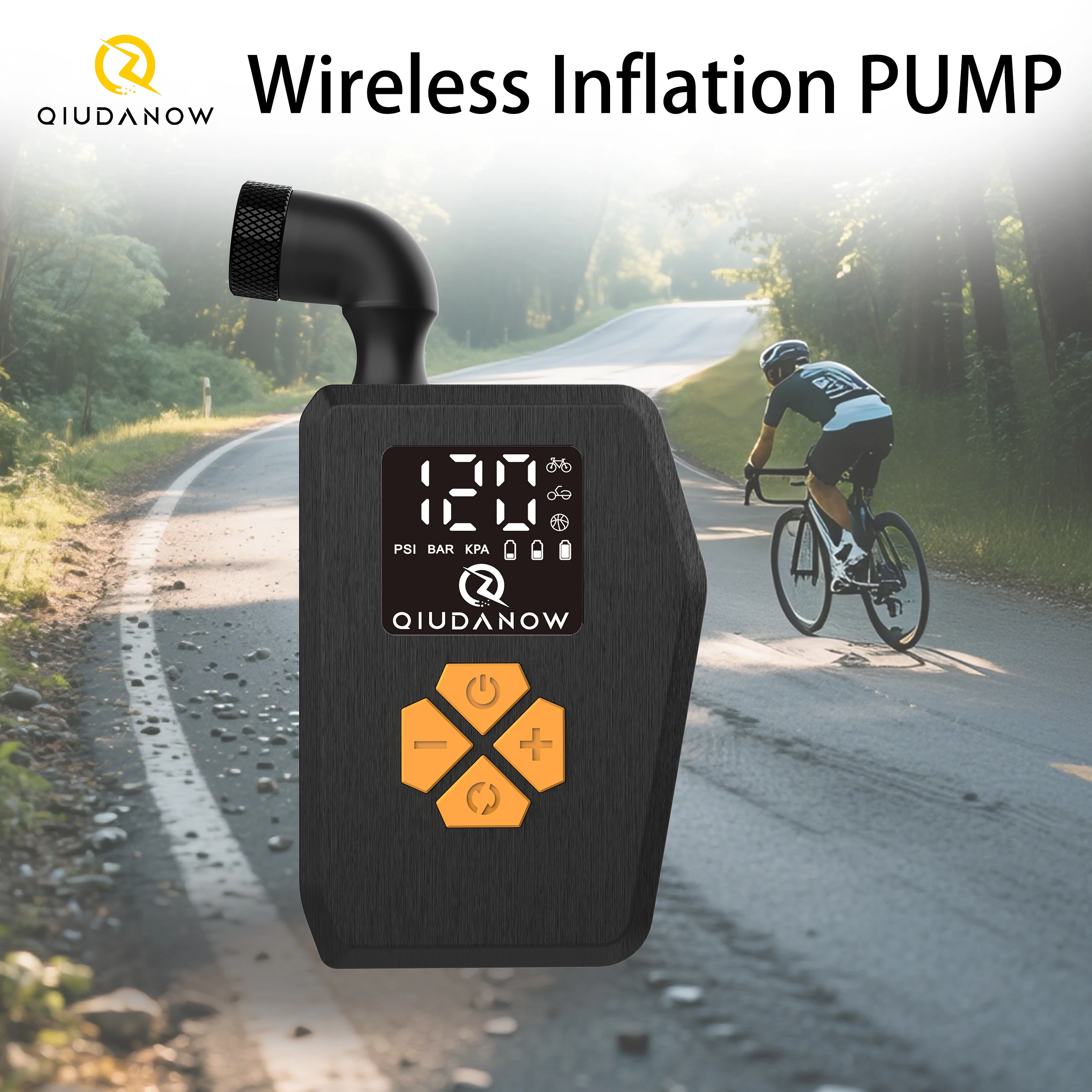 

QIUDANOW 120PSI Portable Electric Air Pump Bike Tire Inflator with Screen Dual 750 mAh Battery Multiple Modes Selectable