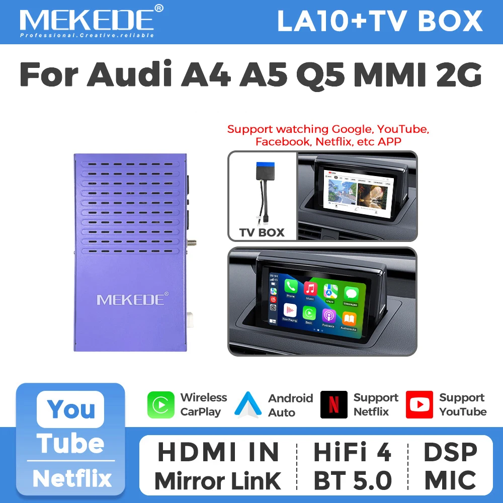 MEKEDE Wireless CarPlay Android Auto Box für Audi A4 A5 Q5 MMI 2G Linux-System unterstützt Mirror Link GPS-Navigation Sprachsteuerung BT5.0 DSP