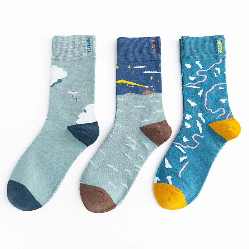 Unisex Painting Style Harajuku Colorful Men Socks Women 100 Cotton Full Art Soft Mens Harajuku Van Gogh Funny Winter Warm Sock