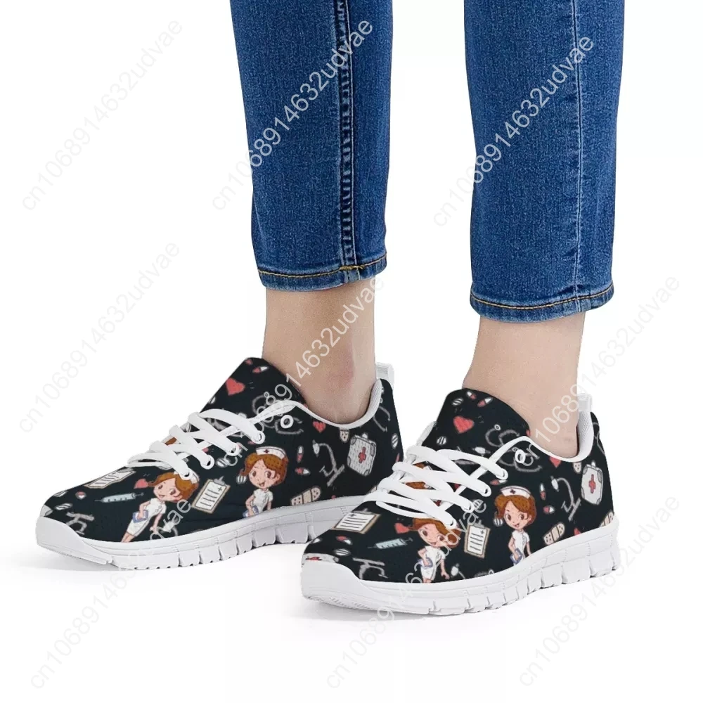 Black Hospital Nurse Design Women Flats Casual Lace Up Sneaker Women's Nursing Shoes Brand Sneaker Light Dropship