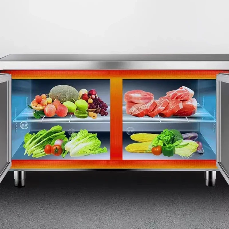 Banco de trabajo refrigerado, refrigerador comercial, barra de té de la leche, gabinete refrigerado, apertura de refrigeración plana Horizontal para mantenimiento fresco