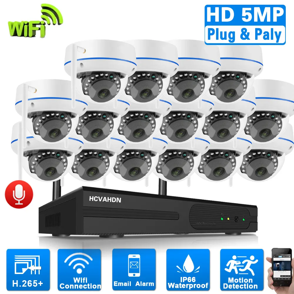 

16 Channel WIfi CCTV System Outdoor Waterproof Security Dome Camera Wifi Wireless Set 5MP IP Surveillance Camera System Kit 8CH