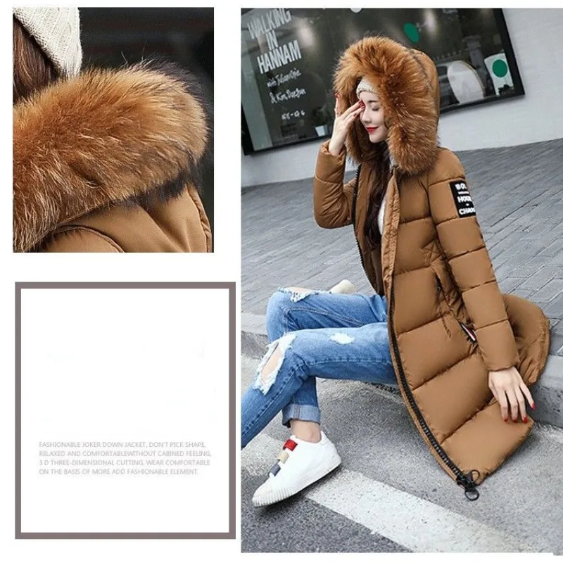 2023 New Women Down Cotton Coat Winter Student Jacket Mid Length Version Warm Parkas Thick Outwear Hooded Slimming Overcoat