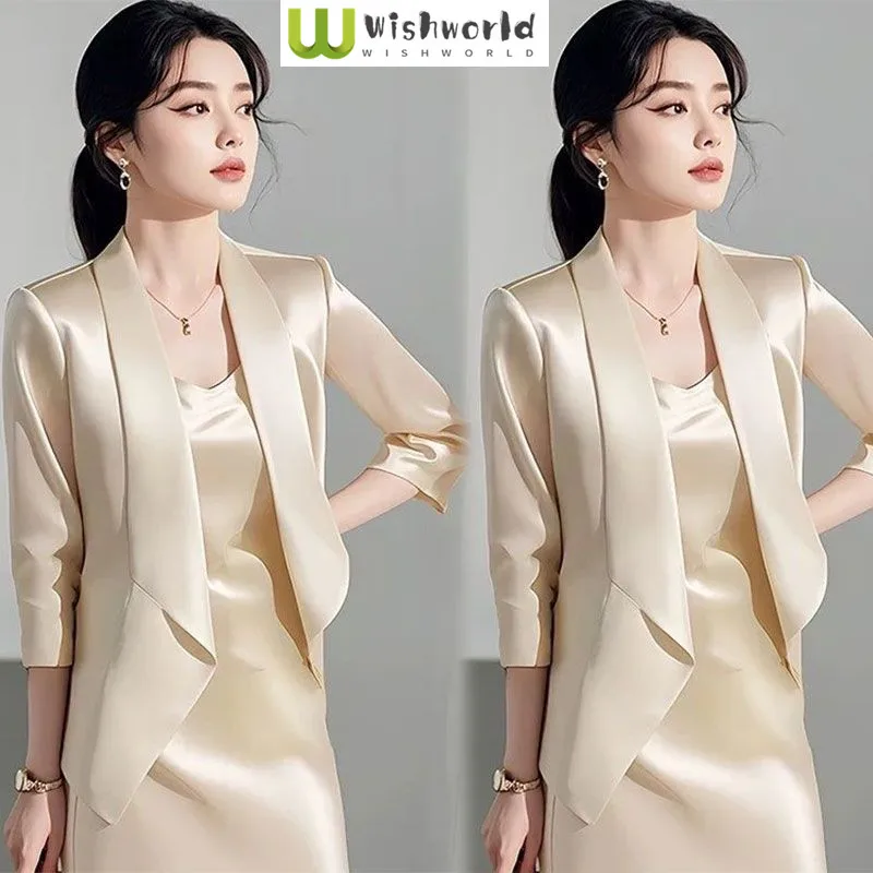 

Spring and Autumn New Korean Version Light Luxury High-end Suit Jacket Camisole Skirt Elegant Women's Two-piece Set