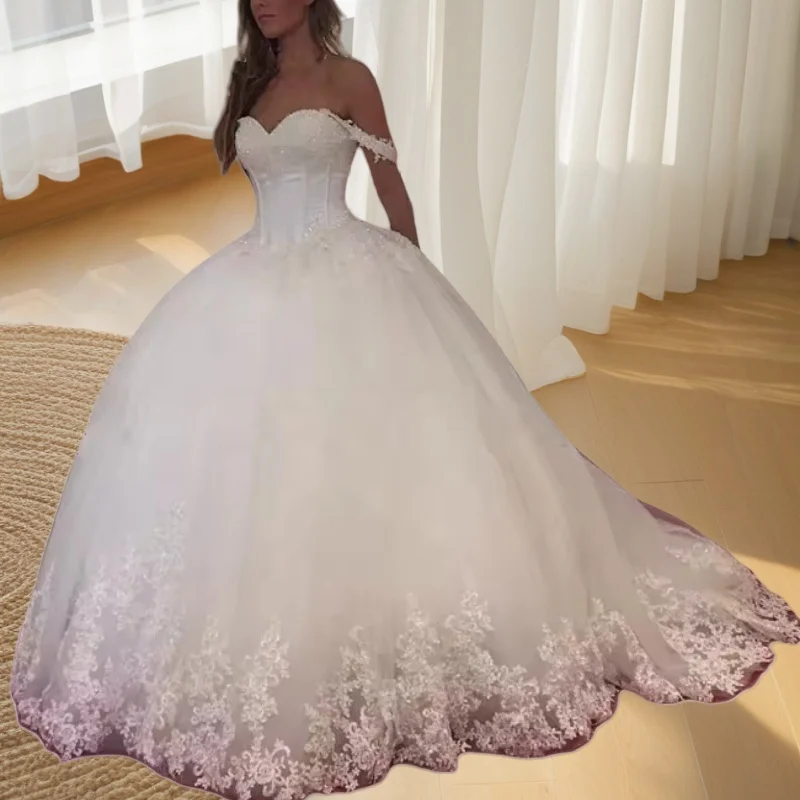 

Saudi Arabic Wedding Dresses Off Shoulder Sleeveless A-Line Bride Dress with Appliques Bridal Gown vestidos de novia Customized