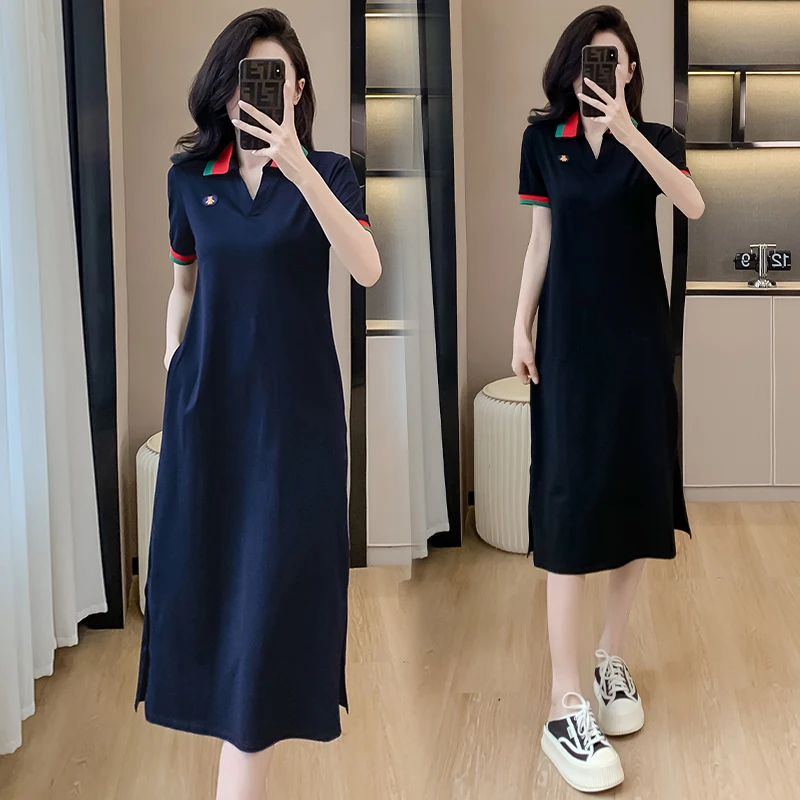 

Ele plus Size Long Collar Dr Women's Summer New Sle ort Sve Loose Fit Cotton Gown Casual Ele Sle