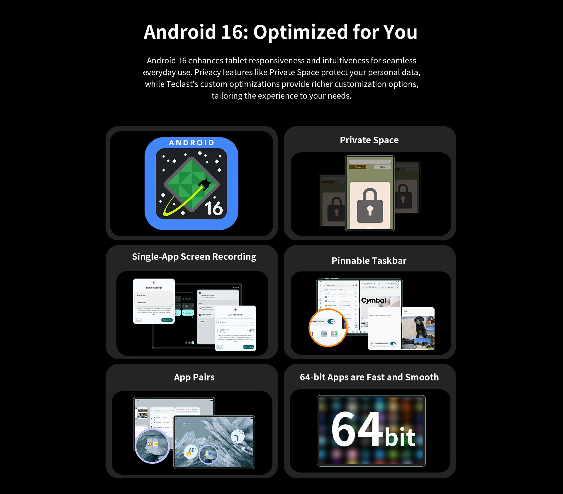 Teclast T65 Tablet 13.4" 2K 120Hz Android 16 Tablets Unisoc T7280 Octa Core Max 26GB RAM 128GB ROM 8000mAh 4G LTE
