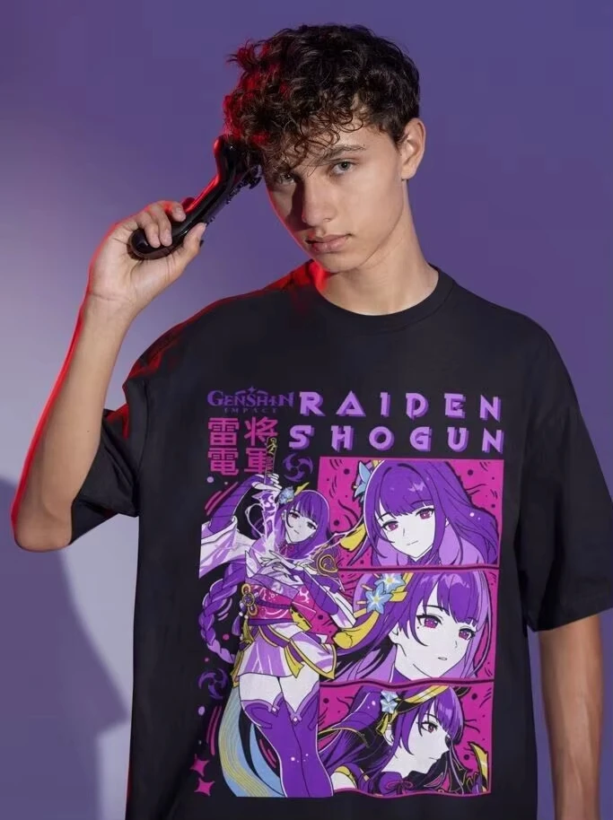 جينشين تأثير رايدن شوغون تي شيرت أنيمي للجنسين تي شيرت على طراز هاراجوكو تي شيرت S-3XL أحجام عالية الجودة أنيمي الرجال القطن تي شيرت