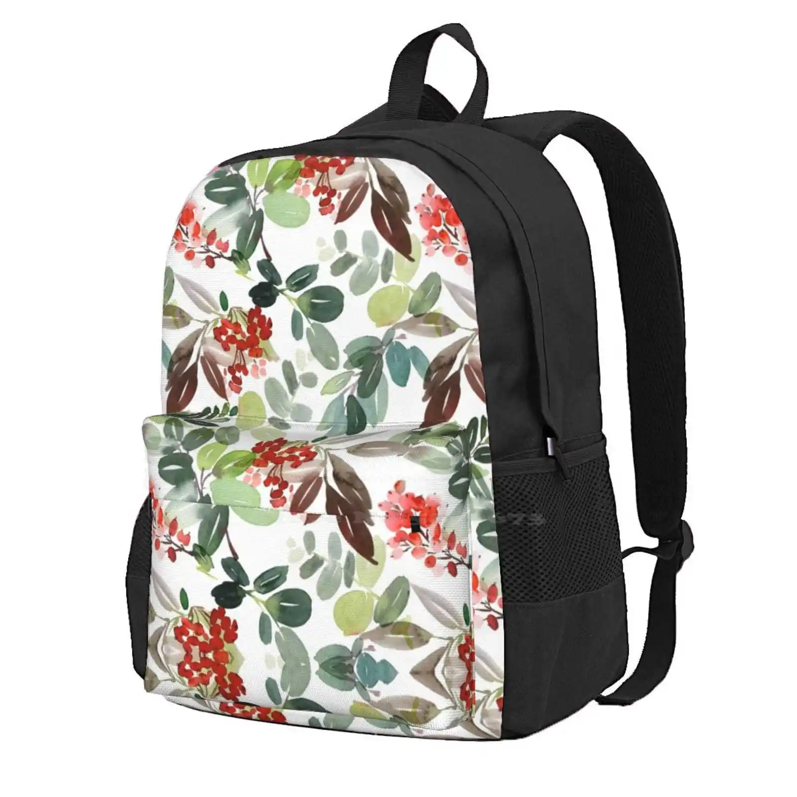 Aguarela Rowan Berries Mochila para Escola Estudantil, Laptop Travel Bag, Botânica Árvore, Natureza Folha de Outono, Padrão sem emenda, temporada, temporada