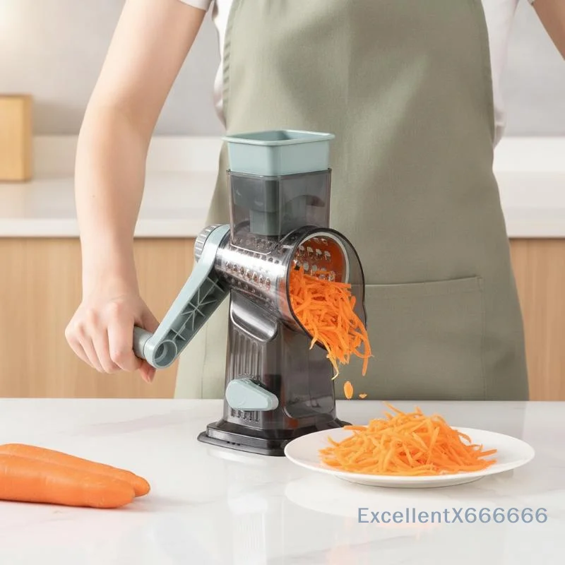3-in-1 Rotary Cheese Grater Manual Multifunctional Veg Slicer Grinder Sharp Blades Efficient Shredding for All Kitchen Needs