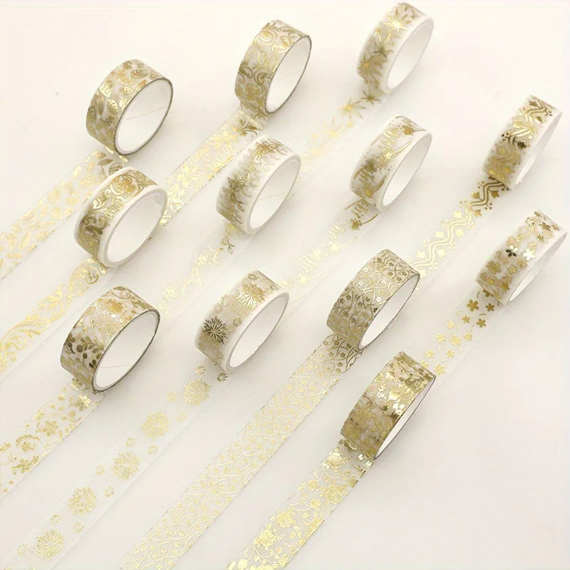 12 Rolls Hot Stamping Golden Plant Flower Washi Tape Set Gold Foil Decorative Adhesive Tape DIY Sticker Scrapbooking Stationery