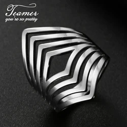 Teamer Wide Vintage Geometric Stainless Steel Ring Hollow Finger Ring Female Girls Aesthetic Jewelry Gift Engagement Wholesale