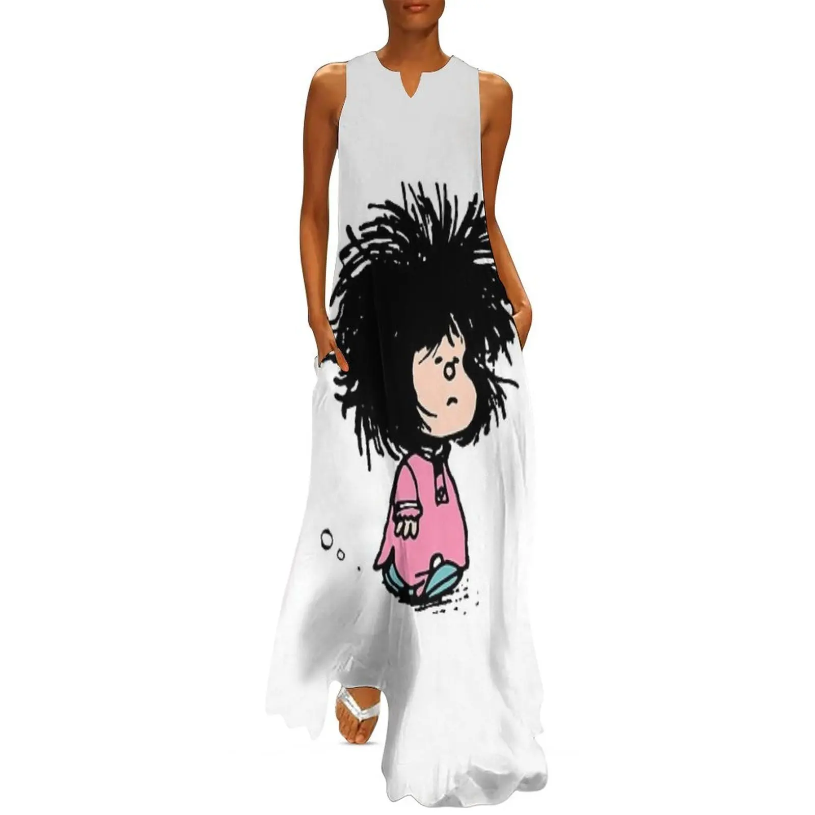 

Mafalda with newly-raised disheveled nightgown Quino argentina cartoon Long Dress women clothes