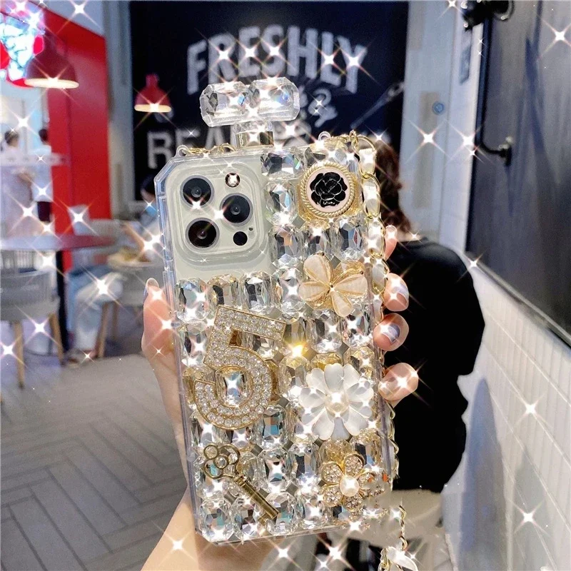 Luxury Bling Diamond Rhinestone Perfume Bottle Case For Samsung GalaxyS24 S20 S21 S22 S23 Ultra Note10 20 Crystal Phone Cover vi