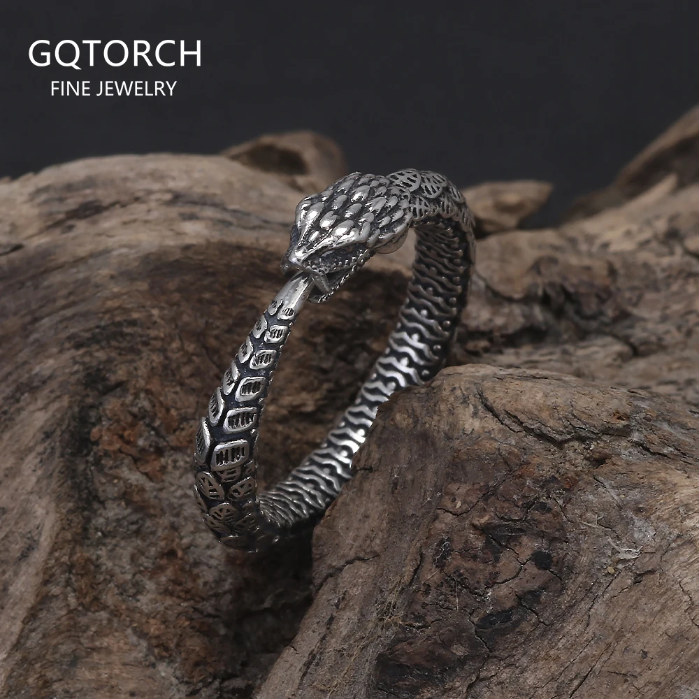 

S925 Silver Gothic Antique Live Mouth Articulated Snake Open Ring for Women Men Vintage Thai Silver Color Punk Fashion Jewelry