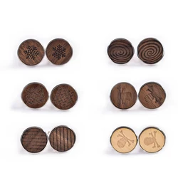 High Quality Novelty Round Cuff links Handmade Wooden Striped Skull Snow Wood Cufflinks Man French Suit Accessories Jewellery