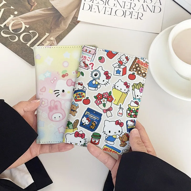 Sanrio Hello Kitty PU Passport Holder Passport Covers Travel Passport Protective Cover ID Credit Card Holder Travel Accessories