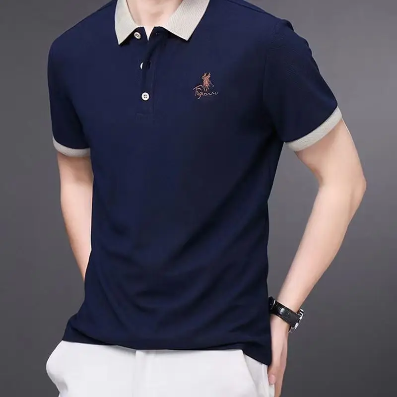 

2024New Trendy Brand High-quality Embroidered Iron Free Polo Shirt Men's Short Sleeved Top High-quality Lapel Fashionable Top