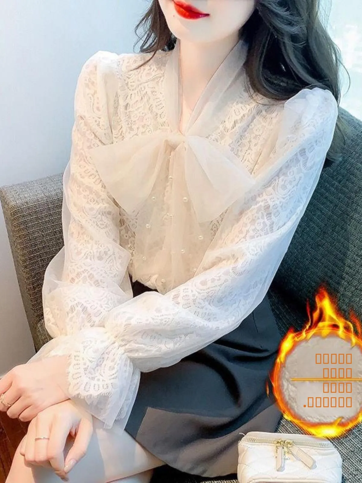 

Women's Fce Lined Long Sve Lace Base irt Spring Faion Inner Wear Chiffon irt Design Unique Top Knot