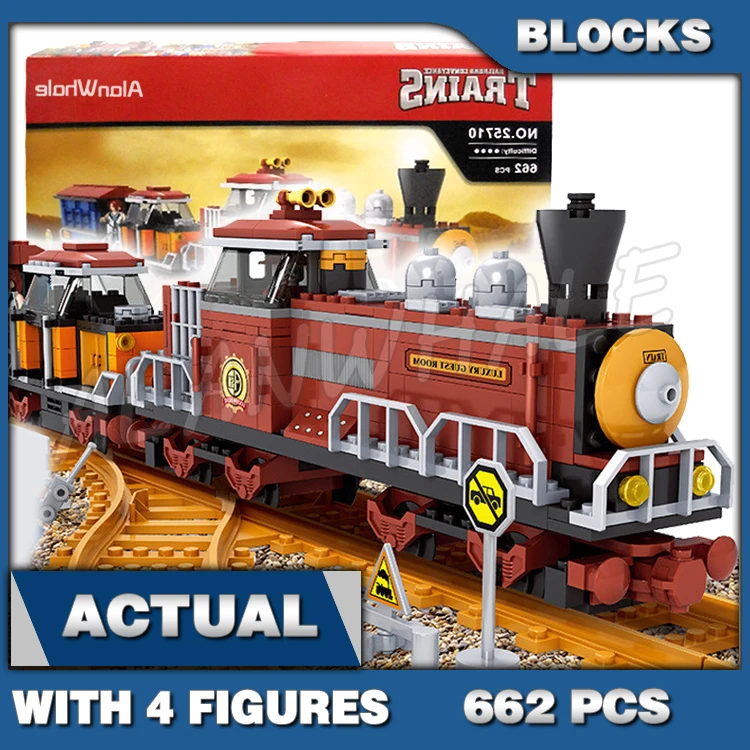 682pcs City Trains Western Chase Steam Locomotive Passengers Carriage Tracks 25710 Building Blocks toys Compatible With gModel