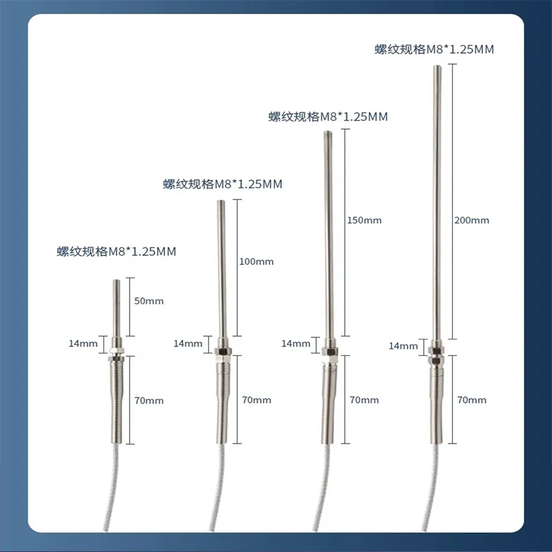 Thermocouple M8 PT100 Type 1m 2m 3m 4m 5m Temperature Sensor 50mm 150mm 100mm 200mm Probe Screw Thread Cable 400 degrees