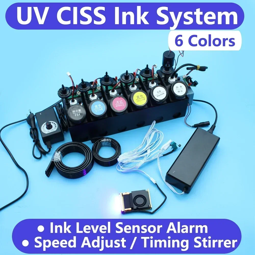 CISS with UV Curing Lamp Ink UV Varnish Level Sensor Alarm System for UV DTF Printer Modify White Ink Timer Stirrer Contolled