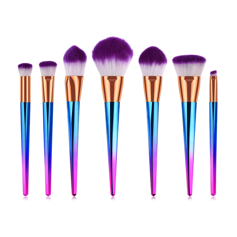 7 pcs/Set Gradient comfortable-handle soft fiber wool metal ferrule easy to clean face cosmetic brush kit