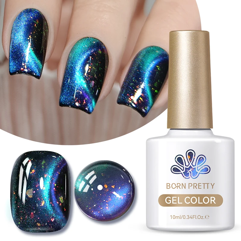 BORN PRETTY 10 ml Sternenhimmel-Katzen-Magnetgel-Pailletten, glitzernd, semi-permanent, Soak Off UV-Gel-Lack, schwarze, klare Basis erforderlich