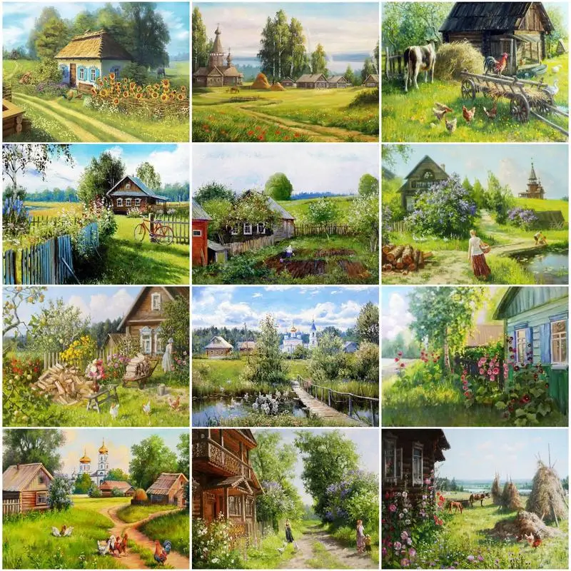 CHENISTORY Acrylic By Numbers Villages Scenery Drawing On Canvas Pictures By Number Landscape Handpainted Gift Wall Art