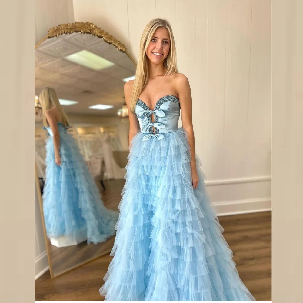 

Exquisite High Quality Sparkle Tulle Tiered Beading Ruched Cocktail Party A-line Sweetheart Bespoke Occasion Gown Long Dresses