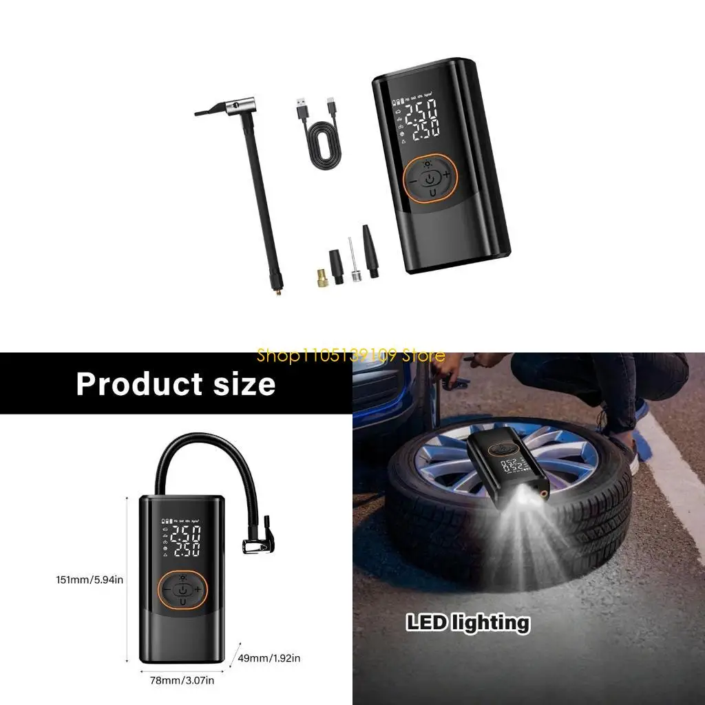  Car Digital Automatic Tire Inflator With Wireless Charging Intelligent Pressure Detection Multiple Use Nozzles LED Lamp
