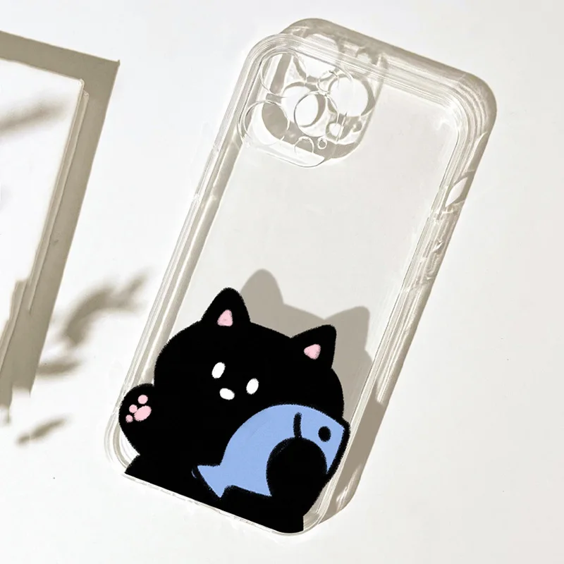 Transparent Cute Animal Cat Fish Couple Phone Case For iPhone 16 15 14 13 12 11 Pro Max Plus 17 Air 13Mini Shell Cover Fundas