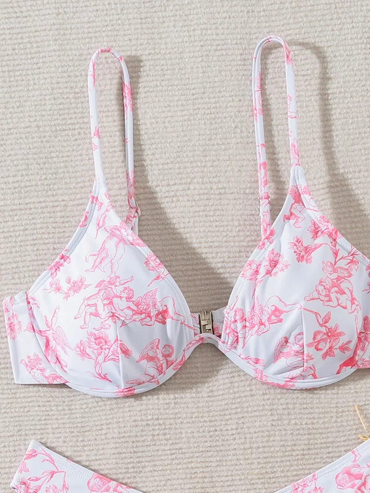 UETEEY Sexy Print Rückenfreier Bikini 2-teiliges Set Damen Split Badeanzug Strandurlaub Bikinis 2025 Neue Sommer Bademode Bikinis Set