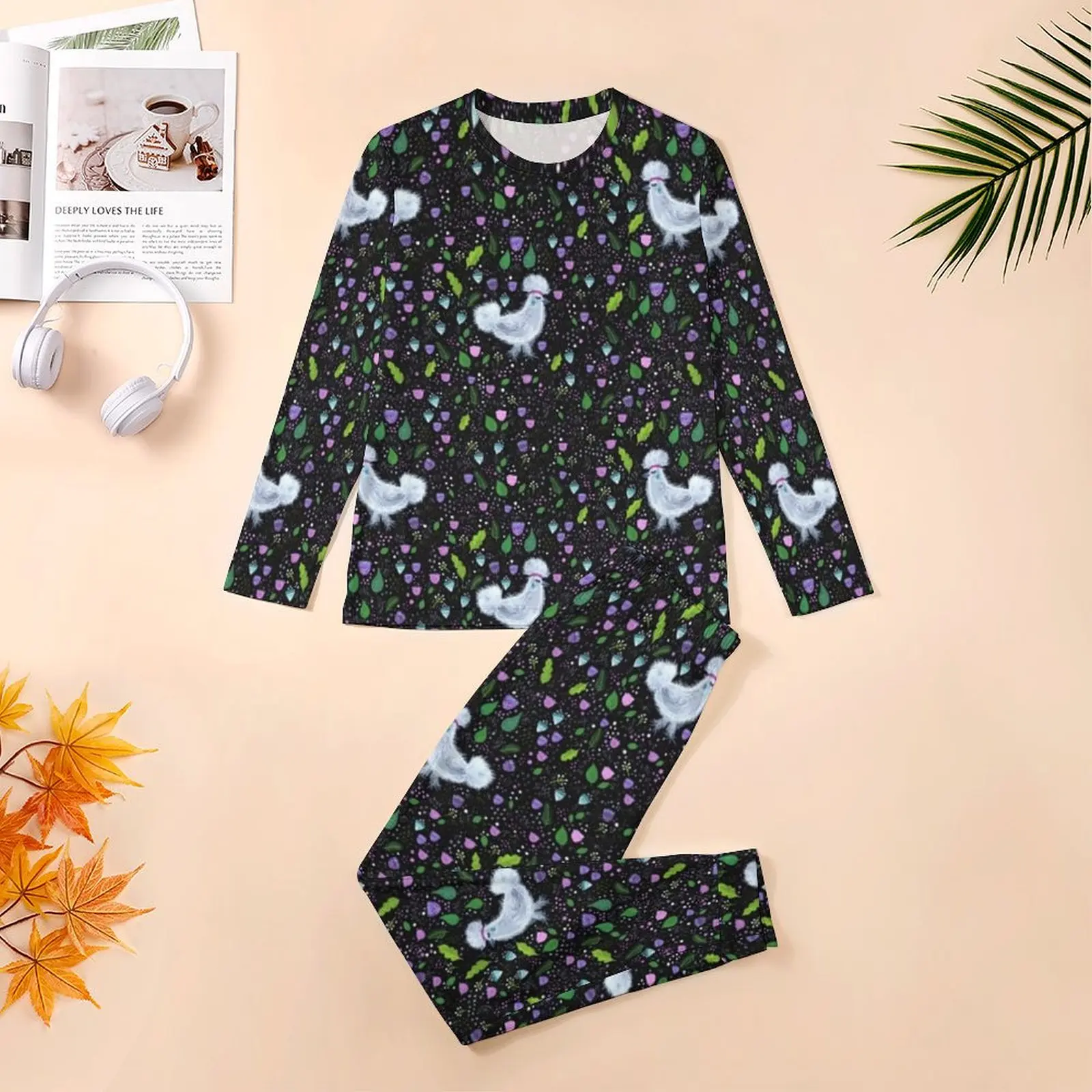 Farm Ranch Pajamas Winter Glam Chicken Print Night Nightwear Man 2 Pieces Graphic Long Sleeves Romantic Oversize Pajama Sets