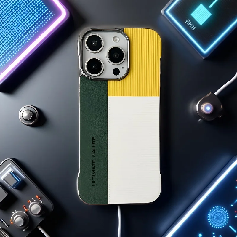 

New Color Block Frameless Phone Case Compatible with iphone 16/15/13/14 Pro Plain Leather Protective Cover